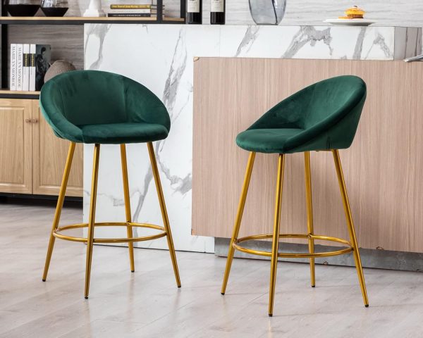 CIMOTA Green Velvet Bar Stools Set of 2, Modern Tu