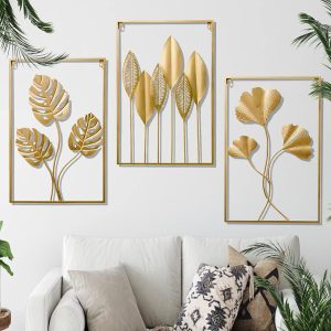 YZDTECH 3 PCS Gold Metal Wall Decor, 24" X 16" Gol
