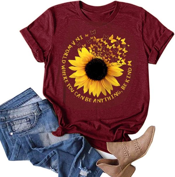 Women V-Neck Floral Sunflower Women Tops White Sex