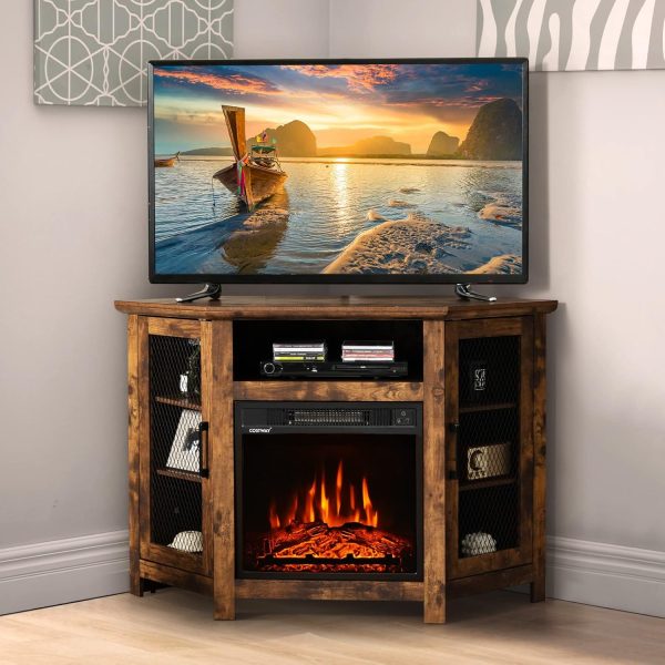 COSTWAY Fireplace Corner TV Stand for TVs Up to 50