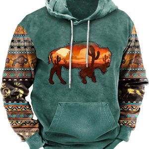 Hoodies for Men Bison Printed Sweatshirts with Poc