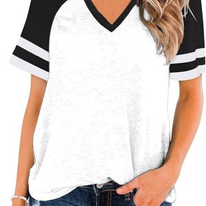 Women's Color Block Tops Summer Short Sleeve Blous