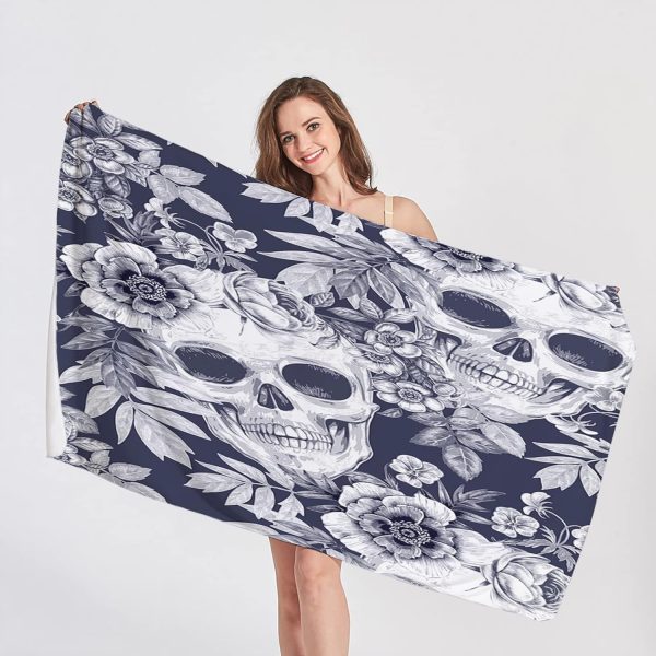 Gothic Beach Towel - Skull and Floral Beach Towels