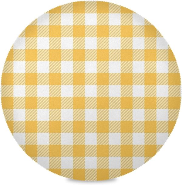 xigua 1PC Yellow Checked Place Mats Round Placemat