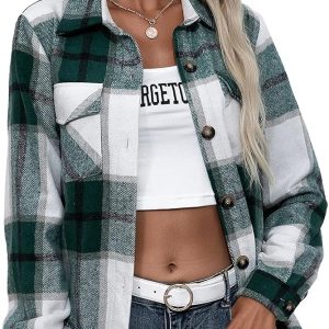 Daysskk Womens Plaid Shirts Casual Long Sleeve But