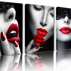 Room Wall Pictures Woman Portrait Red Lips Black W
