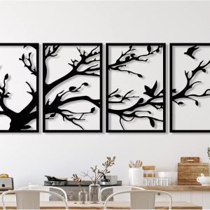 Metal Tree Wall Decor 4 Panels, Tree of Life Wall