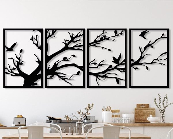 Metal Tree Wall Decor 4 Panels, Tree of Life Wall