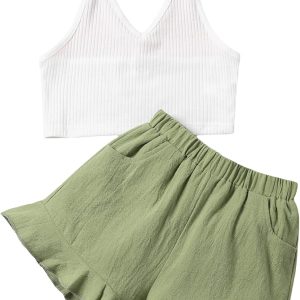 SheIn Girl's 2 Piece Outfits Ribbed Knit Backless