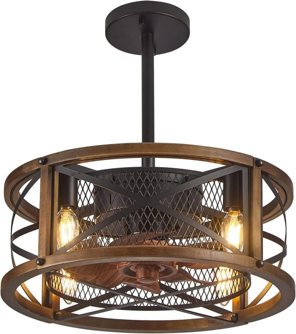 Caged Ceiling Fan with Light,Farmhouse Low Profile