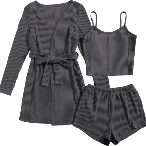 SOLY HUX Womens Pajama Sets 3 Piece Lounge Set Rib