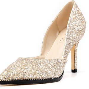LALA IKAI Womens Pointed Toe Pumps Gold Glitter H