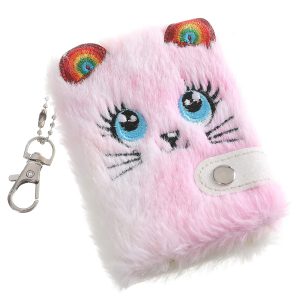 Cute Animal Cat Face Plush Mini Pocket Notebook wi