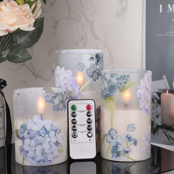 DRomance Hydrangea Glass Flameless Candles with Re