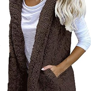 Womens Fuzzy Sherpa Fleece Jacket Lightweight Vest