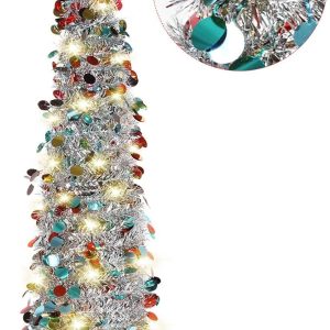 Árbol de oropel navideño desplegable HMASYO con lu