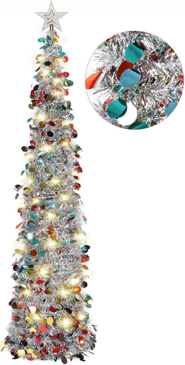 Árbol de oropel navideño desplegable HMASYO con lu