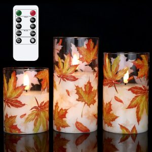 GenSwin Glass Maple Leaf Flameless Candles with Re