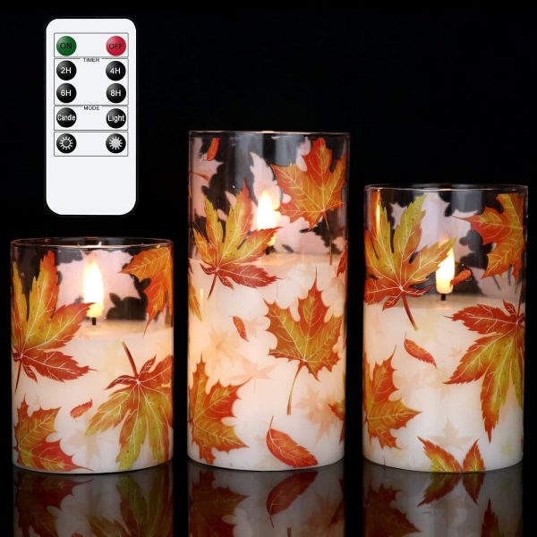 GenSwin Glass Maple Leaf Flameless Candles with Re