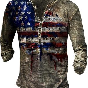 Mens Distressed Henley Shirts Retro Y2K Long Sleev