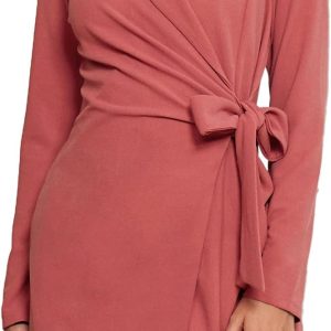 LIUMILAC Women Bodycon Work Dress Lapel Collar Tie