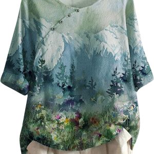 Summer Women Linen Cotton Tshirt Tops Trendy Vinta