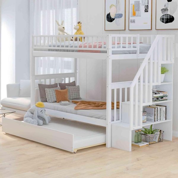 Cotoala Twin Over Twin Bunk Bed with Trundle, Soil