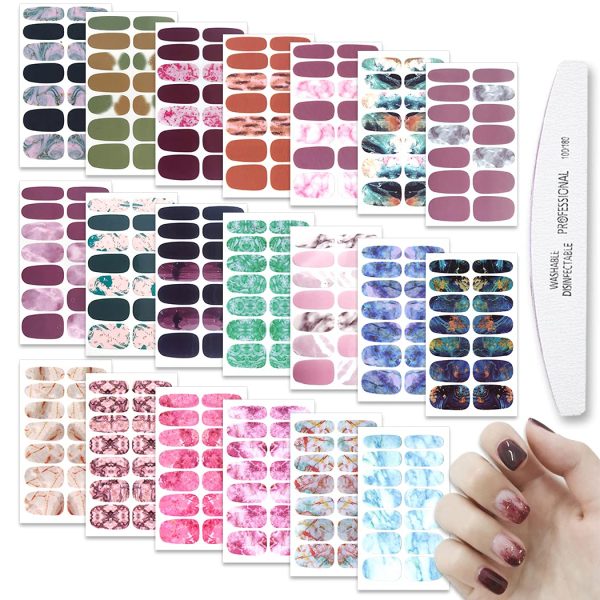WOKOTO 20 Sheets Full Nail Marble Nail Stickers Na