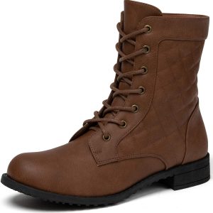 katliu Women's Military Combat Boots Lace Up Ankle