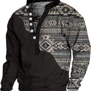 Men Henley Shirt,Print Crew Neckline Casual Shirts