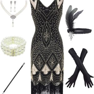 1920s Vintage Sequin Embellished Fringe Gatsby Fla