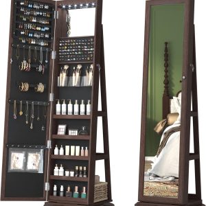 LVSOMT 360 Swivel Jewelry Cabinet with Full-Lengt