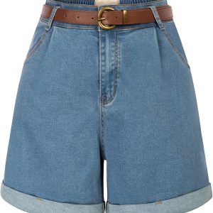 Belle Poque Women Bermuda Shorts Elastic Waist Wid