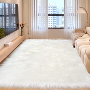 White Faux Fur Rug 6x9 Feet Fluffy Area Rug for Li