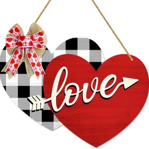 Valentines Day Door Sign, Red Heart Wooden Sign Lo