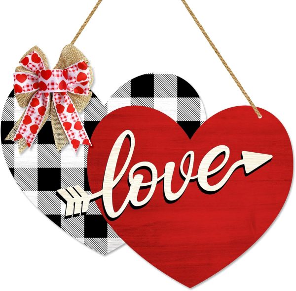 Valentines Day Door Sign, Red Heart Wooden Sign Lo