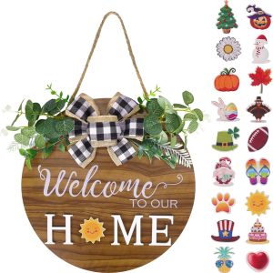 JPSOR Interchangeable Seasonal Welcome Sign, Round