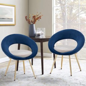 Round Navy Blue Velvet Arm chair Set of 2- Modern