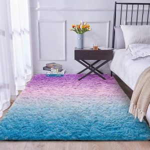 A Nice Night Shaggy Fluffy Faux Fur Area Rug, Blue