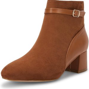 Coutgo Womens Chunky Heels Round Toe Ankle Boots S