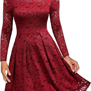 MISSMAY Women's Vintage Floral Lace Long Sleeve Bo