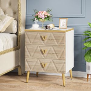 Tribesigns 3-Drawer Nightstand, Luxury Bedside Tab