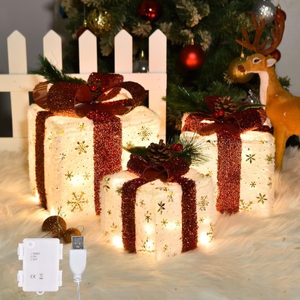 COVFEVER Christmas Lighted Gift Boxes, Pre-lit Plu