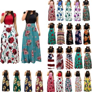 Womens Summer Maxi Dress Casual Short Sleeve/Sleev