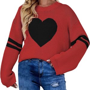 Women's Winter Graphic Knitted Sweater Tops Heart