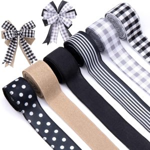 Woiworco 6 Rolls 30 Yards Buffalo Plaid Stripe Rib