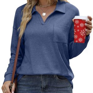 Aloodor Women Fall Fashion 2022 Long Sleeve Shirts