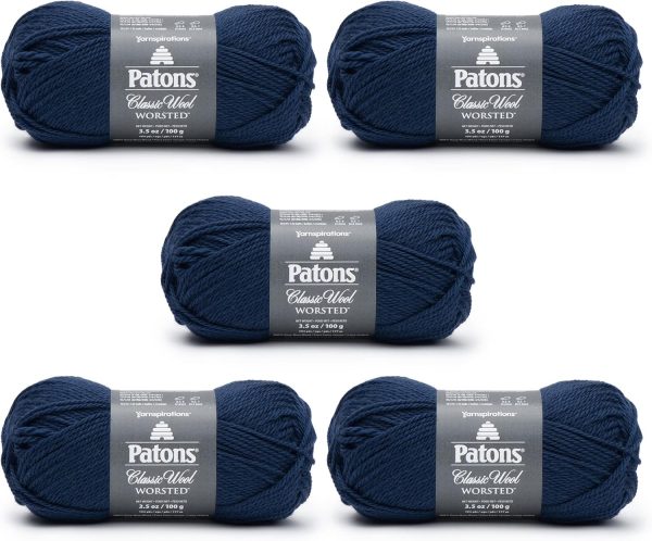 Patons Classic Wool Navy Blue Yarn - 5 Pack of 3.5