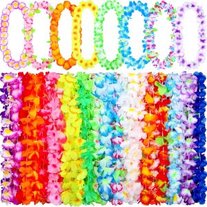 ELCOHO 48 Pieces Hawaiian Leis Bulk Colorful Tropi