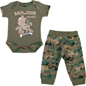 Marine 2 Pc Major Trouble Woodland Bodysuit and Pa